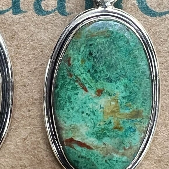 Sundance $188 NEW 1.5” Green Turquoise Sterling Silver Handmade Oval Earrings - Picture 6 of 11